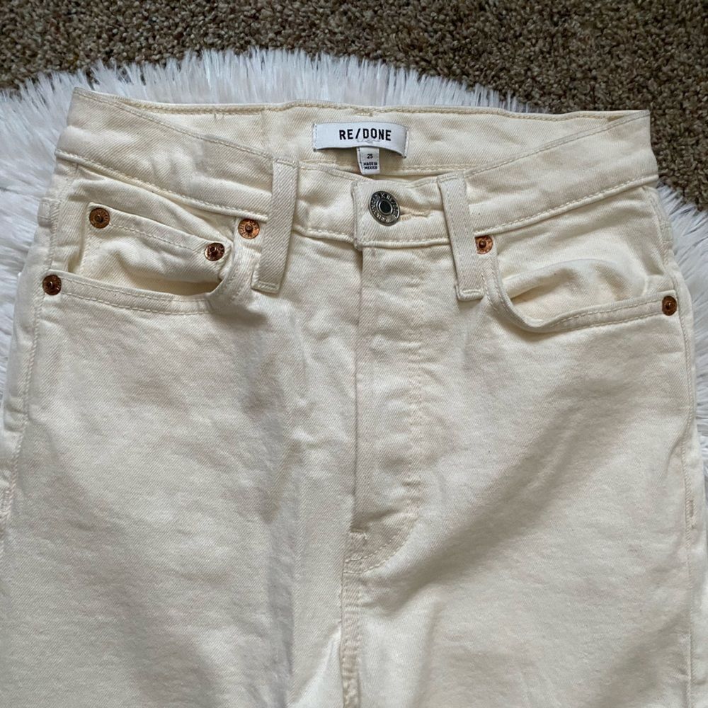 Re/Done Button Fly Creamy White Jeans Raw Ankle Womens Size 25 - Picture 4 of 10